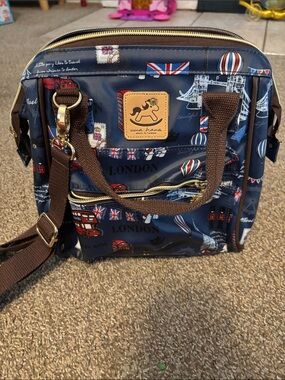 Uma Hana Navy London Print Crossbody Messenger Bag